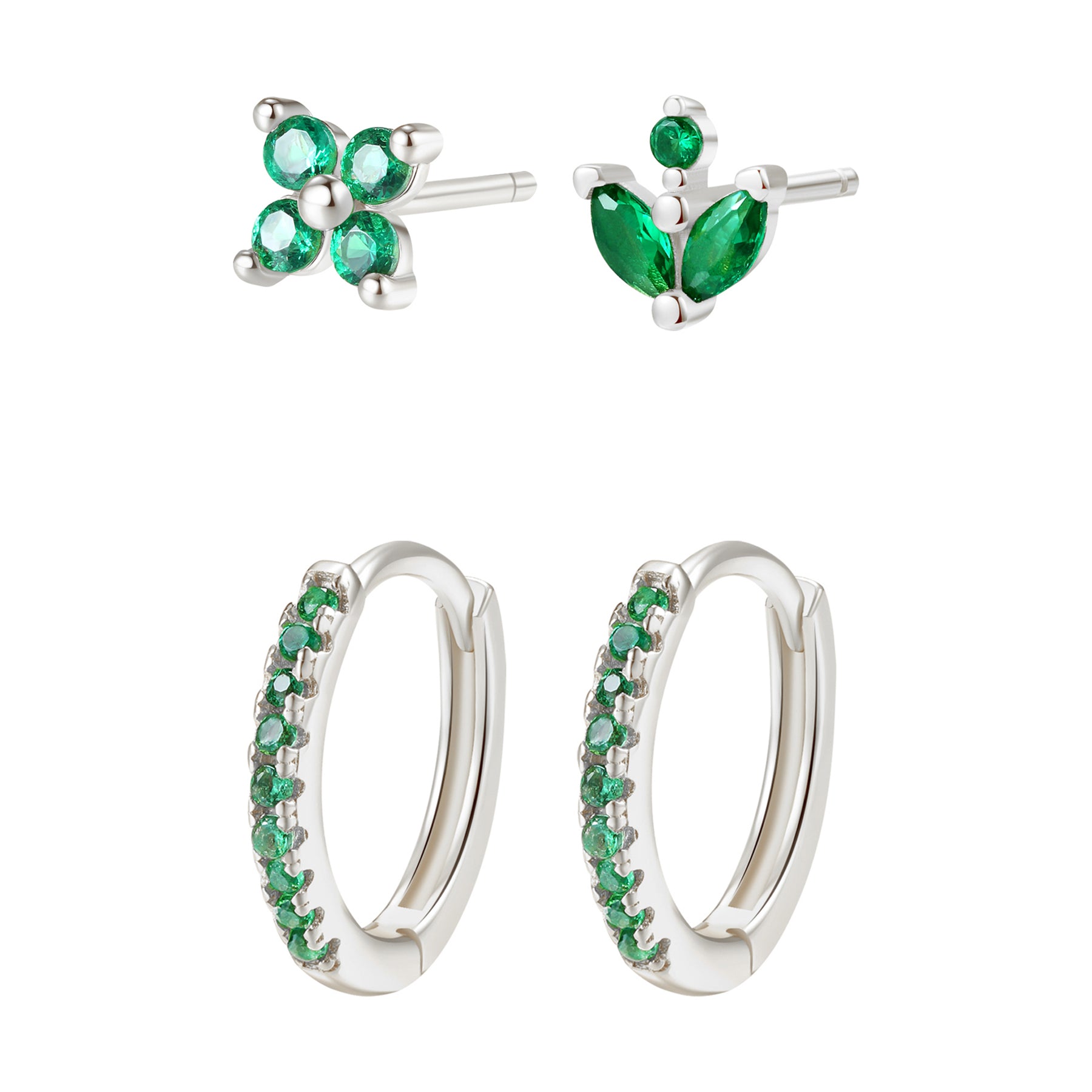 Green Gemstones Earring Set Sterling Silver